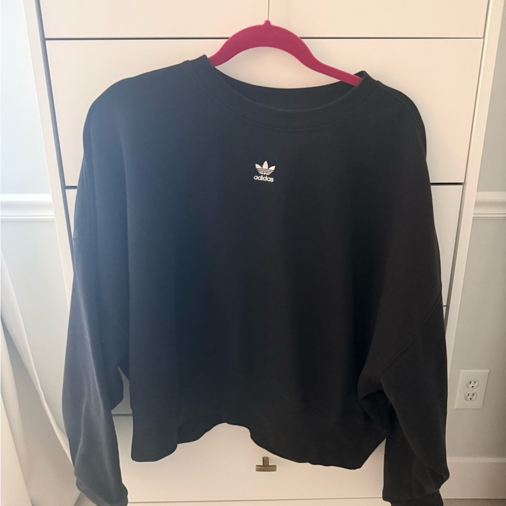 Adidas Cropped Black Sweatshirt- Large